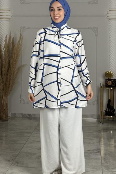 Açelya Gömlek Mavi Geçişli