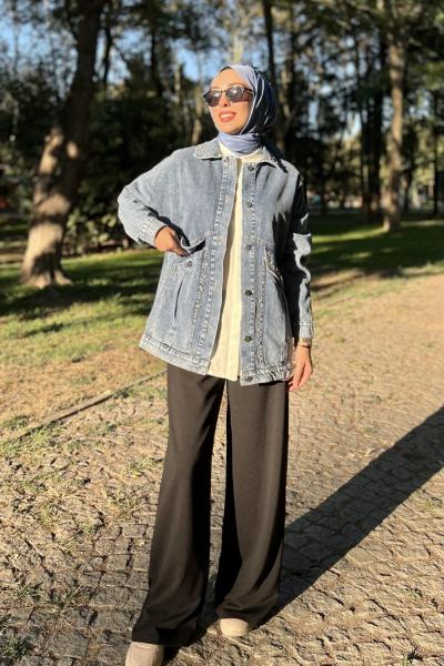 Asya Taşlı Kot Ceket Açık Mavi