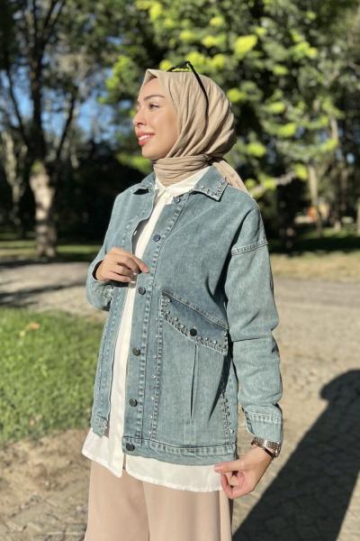 Asya Tşlı Kot Ceket Turkuaz