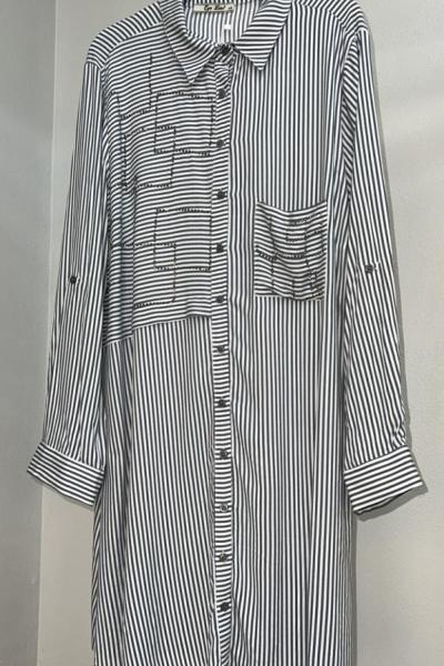 Taş İşlemeli Tunik Gömlek Gri Siyah