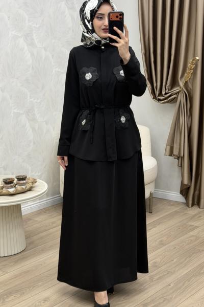 Çiçek Etek Takım Siyah