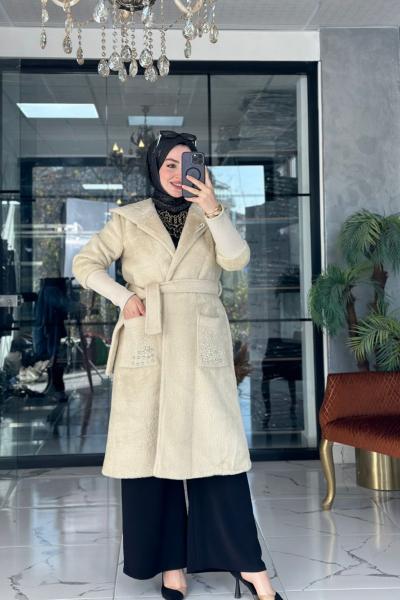 Angora Taşlı Kaban Bej