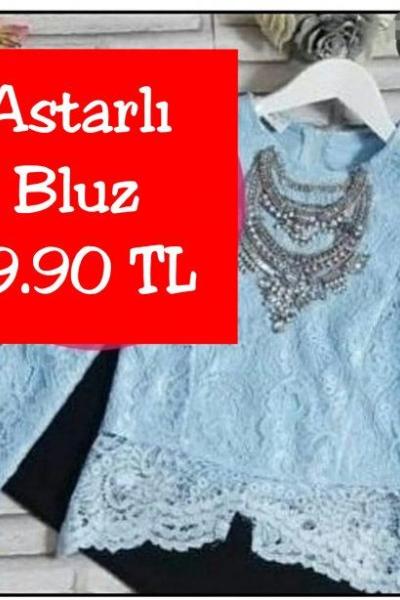Astarlı bluz mavi