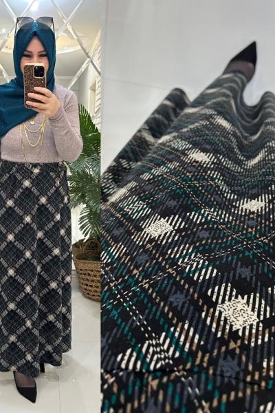 Afra etek örme penye kumaş ekoseli yeşil