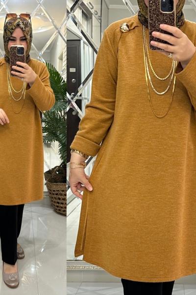 Ergül kazak triko kumaş hardal