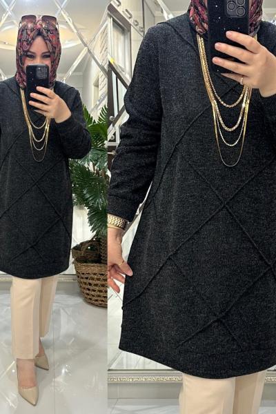 Gülhan kazak buklet triko antrasit