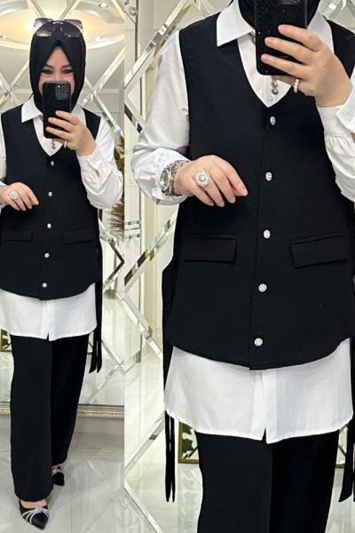 Yakut yelekli takım ayrobin krep kumaş