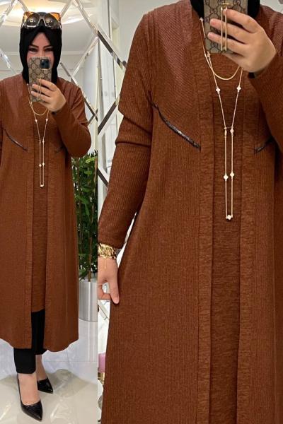 Yelekli takım kaşkorse fitilli triko kahve