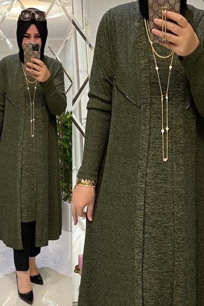 Yelekli takım kaşkorse fitilli triko haki