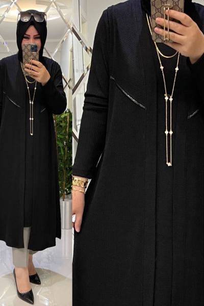 Yelekli takım kaşkorse fitilli triko siyah