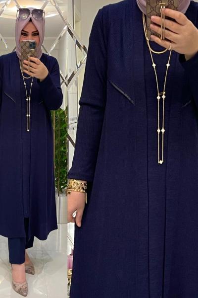 Yelekli takım kaşkorse fitilli triko lacivert