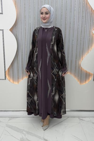 Kumsal Elbiseli Hırka Mürdüm