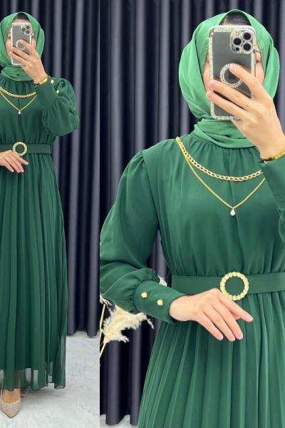 3336 Nurperi Şifon Elbise Zümrüt Zümrüt