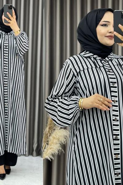 Edanur Giyçık Tunik Siyah Ekru