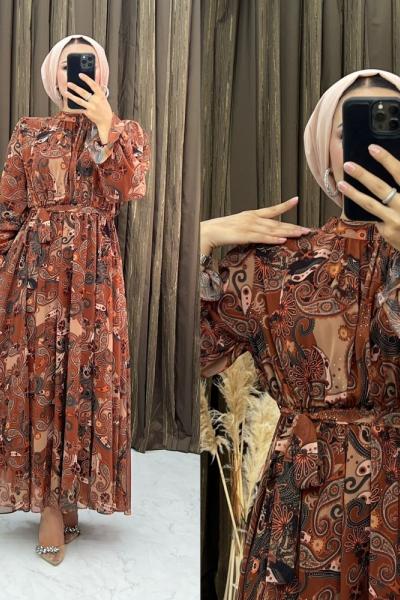 İrem Şifon Elbise Kiremit